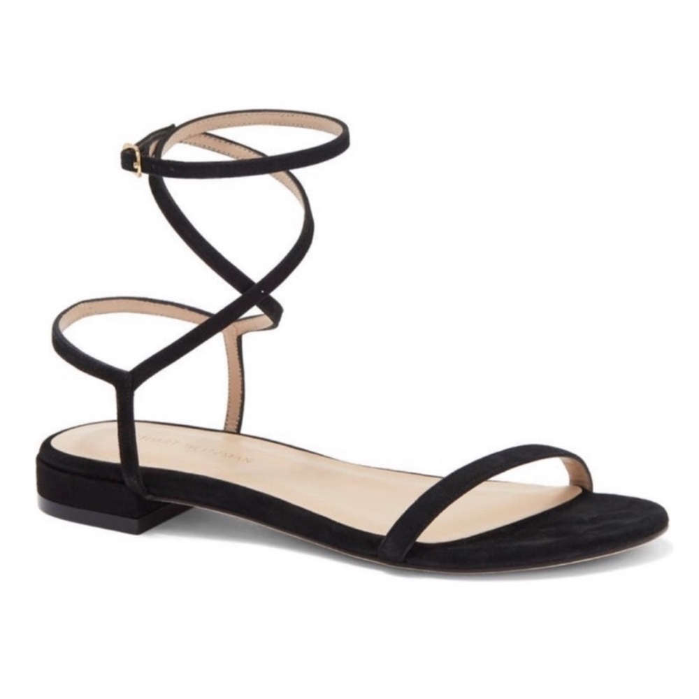 Stewart Weitzman Catherine Flat Suede Ankle Strap Sandal